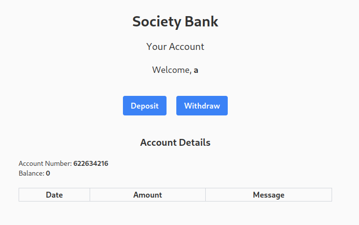 Society Bank User Page